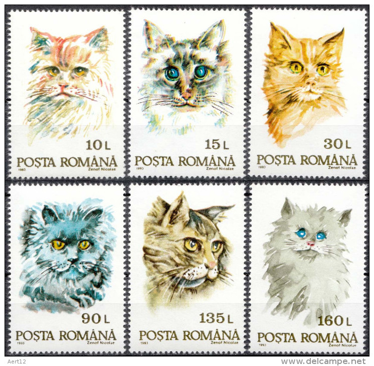 ROMANIA, 1993, Cats, MNH (**), LPMP/Sc 1315/3822-27 - Ongebruikt
