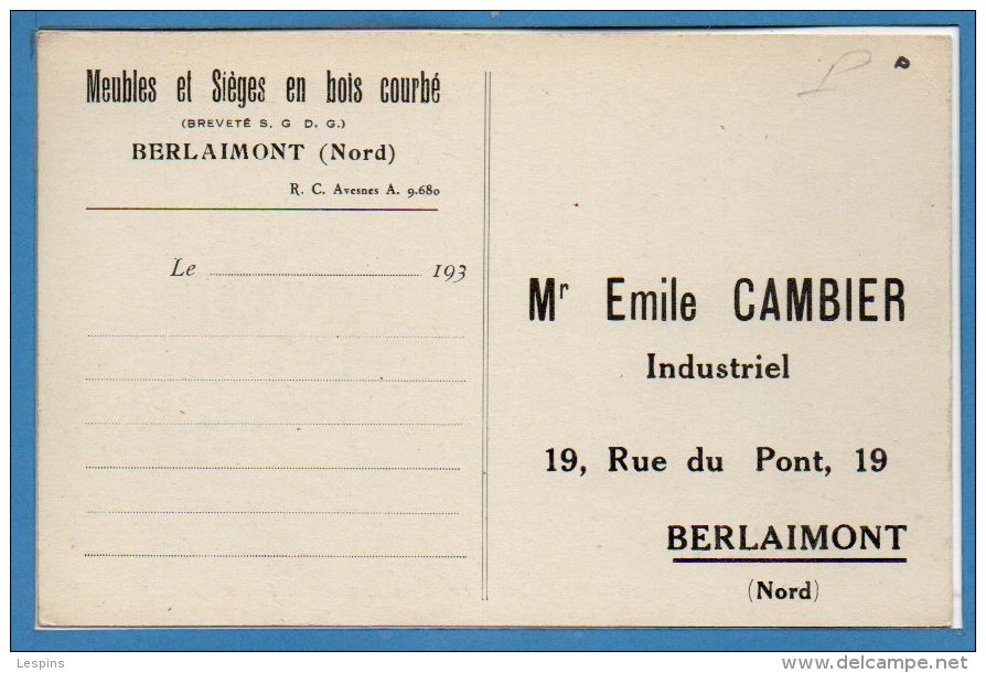 59 - BERLAIMONT -- Meubles Et Sièges - M. Emile CAMBIER - Berlaimont