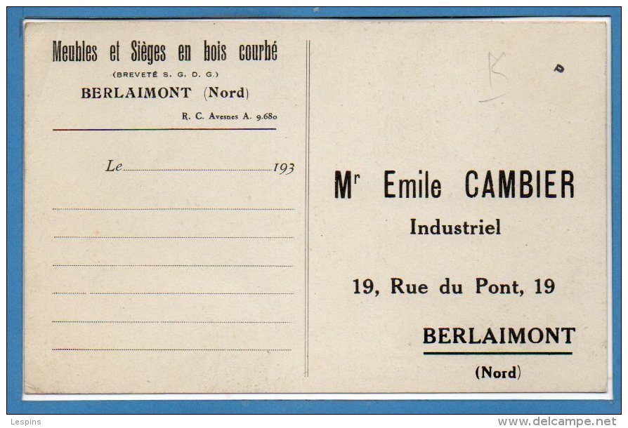 59 - BERLAIMONT -- Meubles Et Sièges - M. Emile CAMBIER - Berlaimont