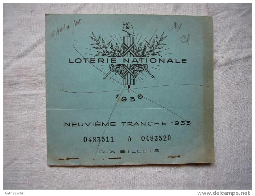 Carnet De 10  Tickets De Loterie 1935 Manque  Le 483519 - Billets De Loterie