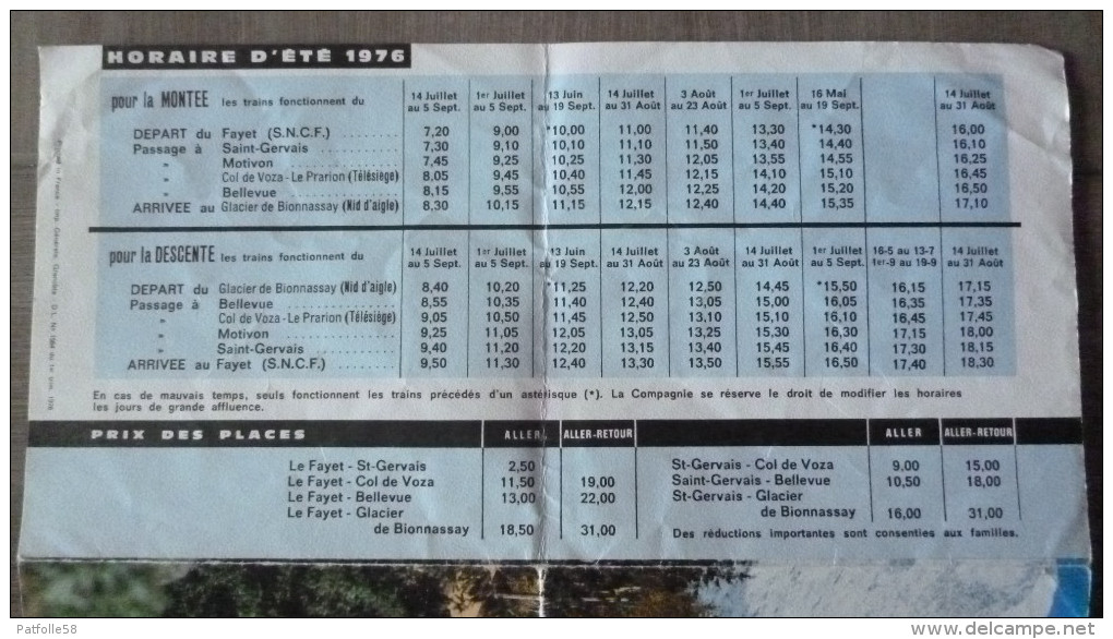CHEMIN DE FER.DEPLIANT DU TRAMWAY DU MONT BLANC.ST GERVAIS-LE FAYET.ANNEE 1976. - Railway