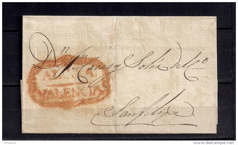 1834 VALENCIA, ENVUELTA PREFILATÉLICA CIRCULADA ENTRE ALCIRA Y SAN FELIPE - ...-1850 Prephilately