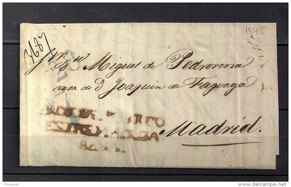 1845 CÁCERES, CARTA COMPLETA CIRCULADA ANTRE ARROYO DEL PUERCO Y MADRID, MARCA PREFILATÉLICA - ...-1850 Prefilatelia