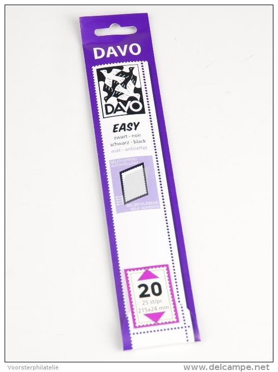 DAVO EASY BLACK NOIR ZWART STROKEN MOUNTS Z20 (215 X 24) 25 STK/PCS - Enveloppes Transparentes