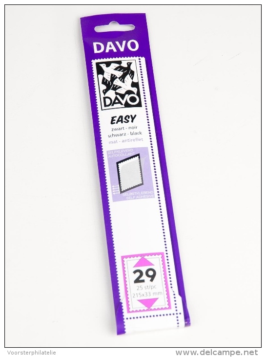DAVO EASY BLACK NOIR ZWART STROKEN MOUNTS Z29 (215 X 33) 25 STK/PCS - Enveloppes Transparentes