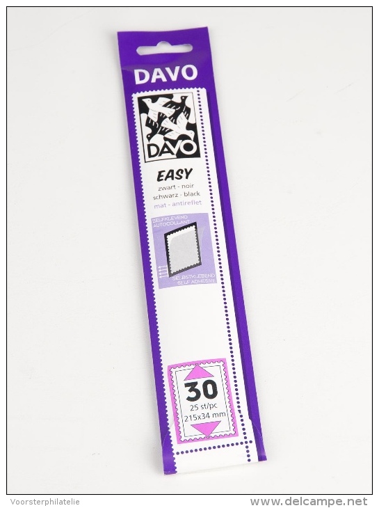 DAVO EASY BLACK NOIR ZWART STROKEN MOUNTS Z30 (215 X 34) 25 STK/PCS - Enveloppes Transparentes