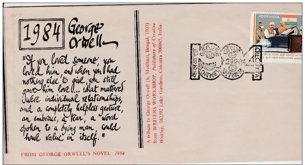 India-Special Postal Cover George ORWELL - Autres & Non Classés