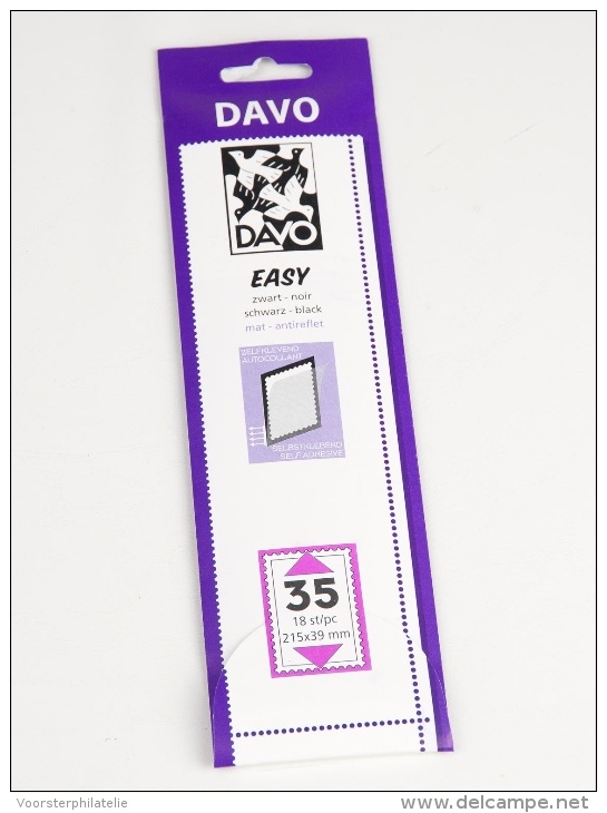 DAVO EASY BLACK NOIR ZWART STROKEN MOUNTS Z35 (215 X 39) 18 STK/PCS - Clear Sleeves