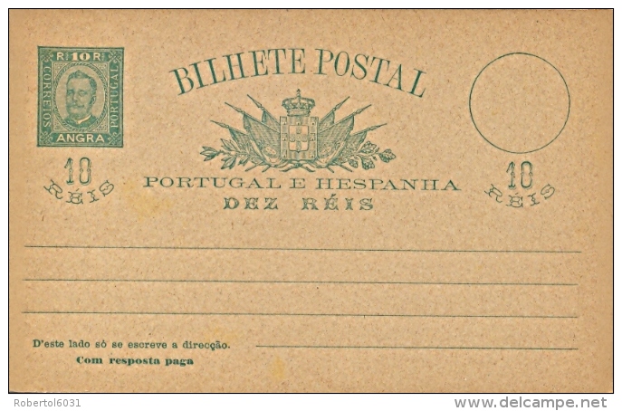 Portugal Angra 1896-99 Postal Stationery Reply-paid Postcard 10/10 Reis King Carlos I Unused - Angra