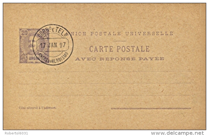 Portugal Angra 1896-99 Postal Stationery Reply-paid Postcard 20/20 Reis King Carlos I Unused With Cancel 17/1/1897 - Angra