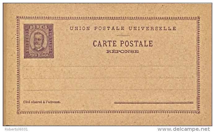 Portugal Ponta Delgada 1892-95 Postal Stationery Reply-paid Postcard 20/20 Reis King Carlos I Unused - Ponta Delgada