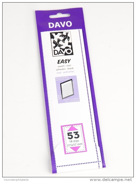 DAVO EASY BLACK NOIR ZWART STROKEN MOUNTS Z53 (215 X 57) 18 STK/PCS - Enveloppes Transparentes