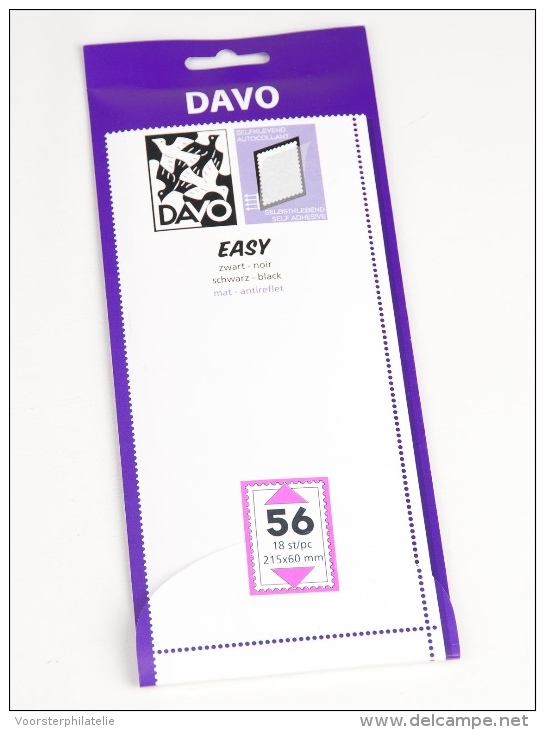 DAVO EASY BLACK NOIR ZWART STROKEN MOUNTS Z56 (215 X 60) 18 STK/PCS - Enveloppes Transparentes