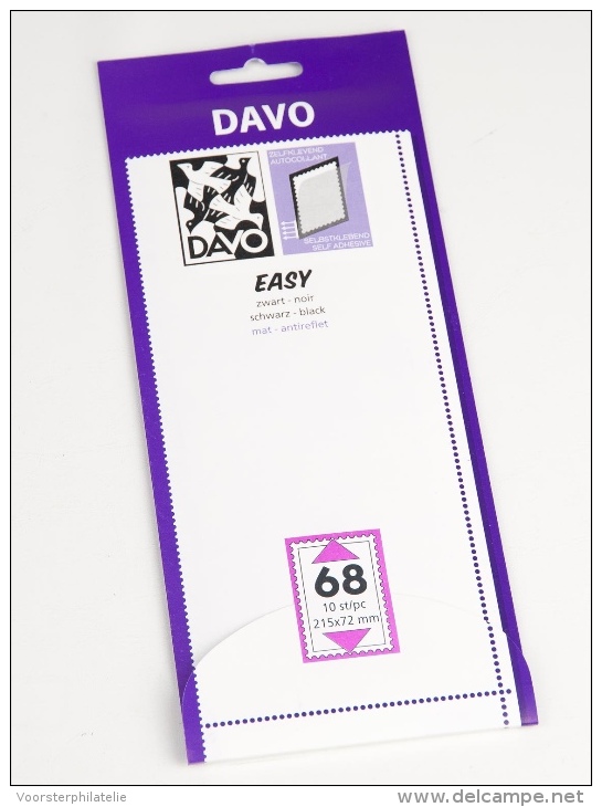 DAVO EASY BLACK NOIR ZWART STROKEN MOUNTS Z68 (215 X 72) 10 STK/PCS - Enveloppes Transparentes