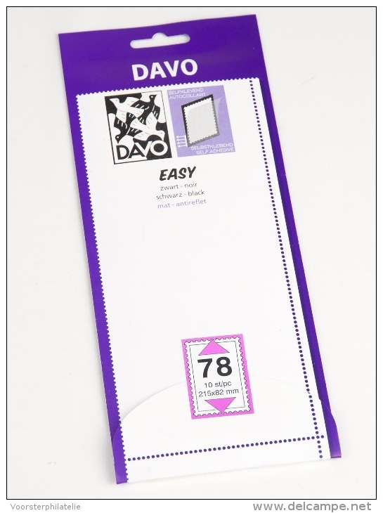 DAVO EASY BLACK NOIR ZWART STROKEN MOUNTS Z78 (215 X 82) 10 STK/PCS - Enveloppes Transparentes