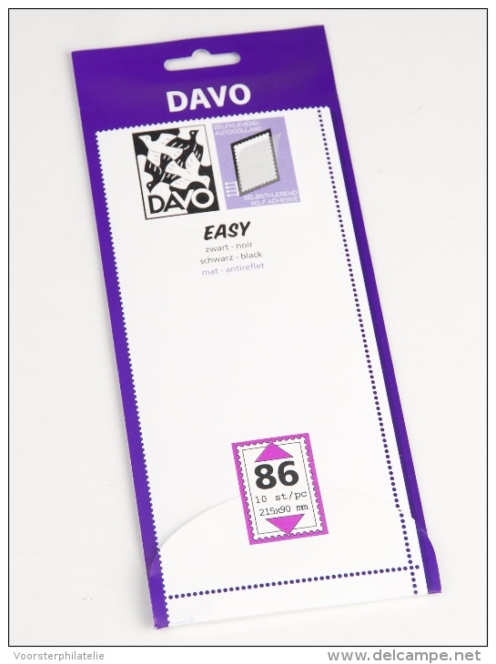 DAVO EASY BLACK NOIR ZWART STROKEN MOUNTS Z86 (215 X 90) 10 STK/PCS - Enveloppes Transparentes