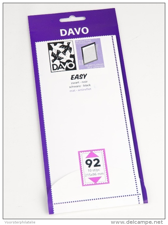 DAVO EASY BLACK NOIR ZWART STROKEN MOUNTS Z92 (215 X 96) 10 STK/PCS - Enveloppes Transparentes