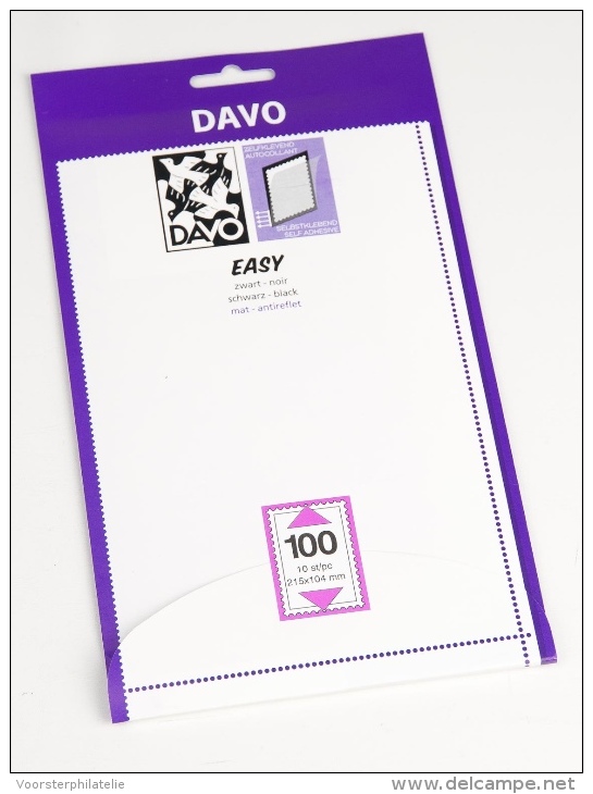 DAVO EASY BLACK NOIR ZWART STROKEN MOUNTS Z100 (215 X 104) 10 STK/PCS - Sobres Transparentes