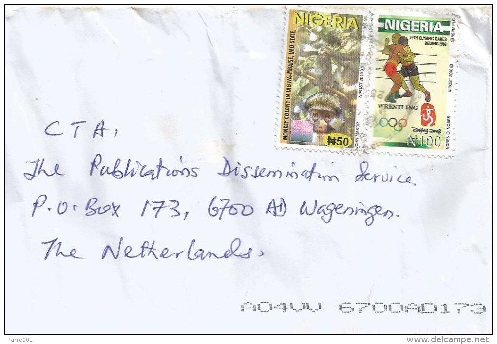 Nigeria 2014 Lafik Hologram Guenon Monkey N50 Wrestling Beijing Olympic Games N100 Cover - Nigeria (1961-...)