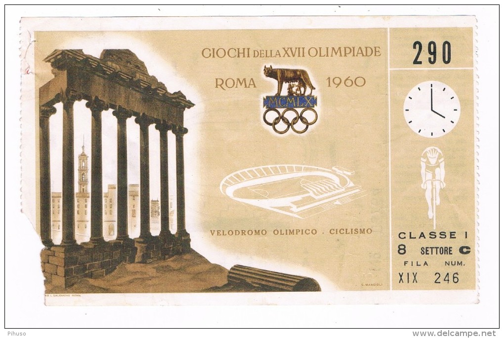 TICK-1  OLYMPIC GAMES 1960 ROMA : Cycle Racing - Tickets - Vouchers