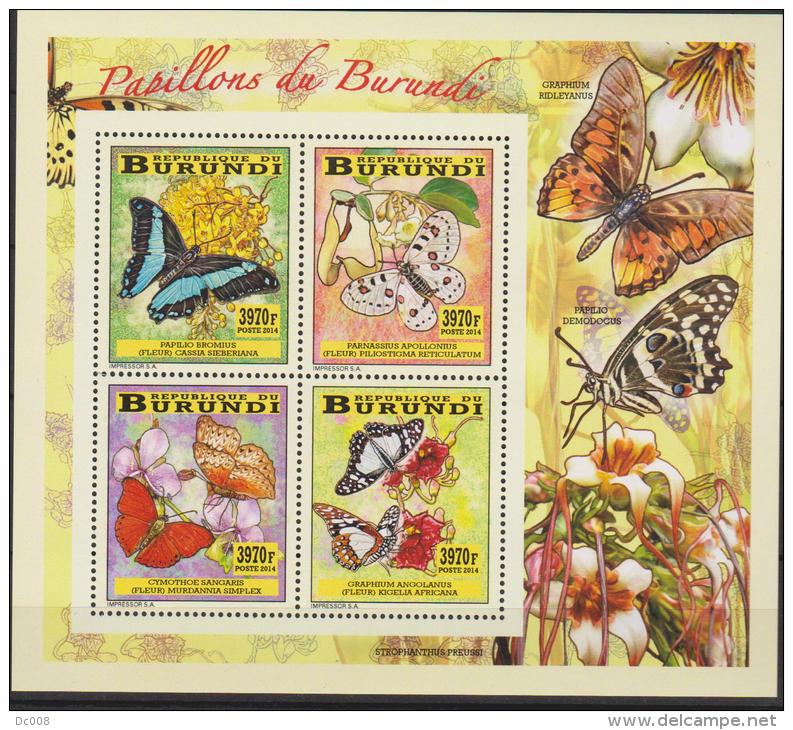 Burundi Butterflies-Papillons-Vli Nders 2014 - Sheet Collective MNH - Unused Stamps