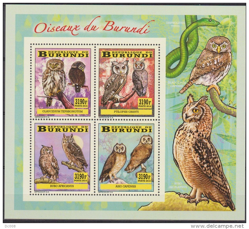 Burundi Owls-Hiboux-Uilen 2014 - Sheet Collective MNH - Ungebraucht