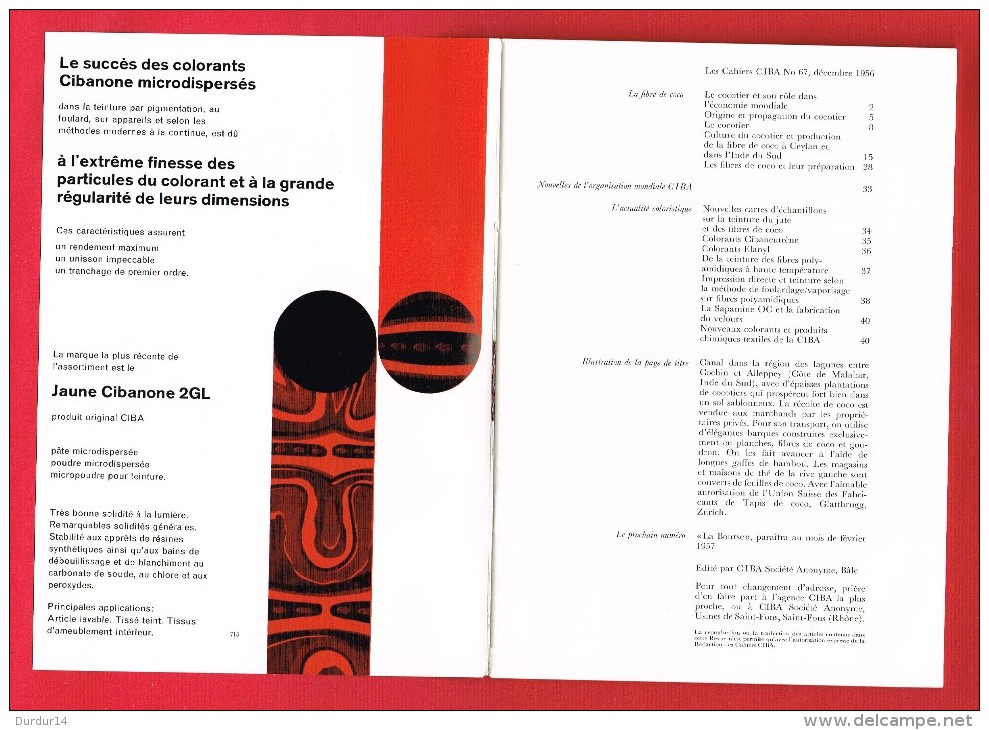 1 Plaquette Illustrée...Photos..Autres....40 Pages N° 67/1956 -  Les Cahiers CIBA - LA FIBRE DE COCO ( COCOTIER...) - Autres & Non Classés