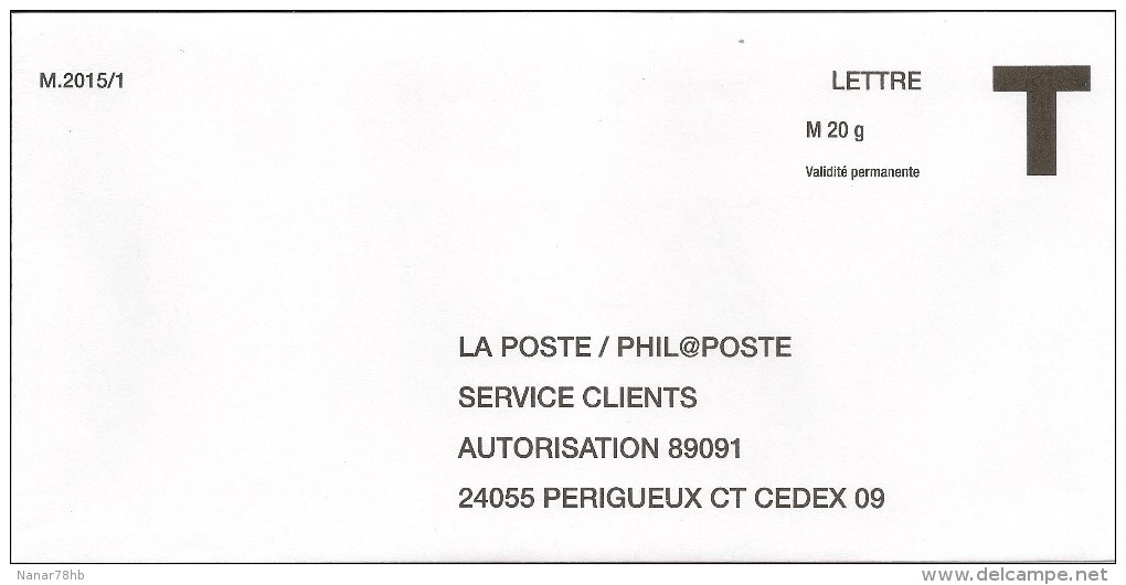 Enveloppe T La Poste/phil@poste (validité Permanente) - Cartes/Enveloppes Réponse T