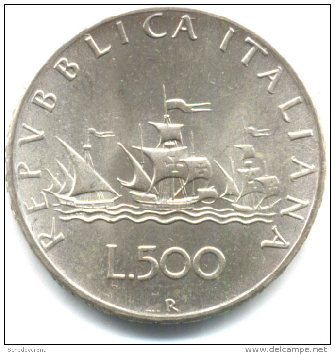 CARAVELLE 500 LIRE 1991 MONETA ARGENTO IN FIOR DI CONIO - 500 Lire