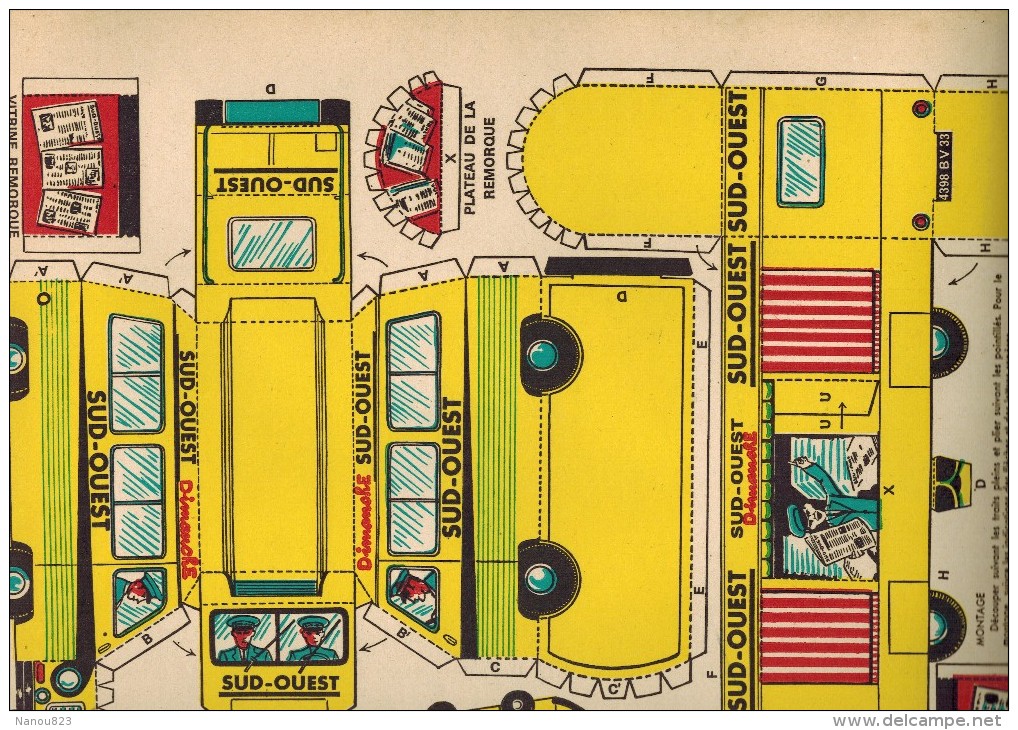 PRESSE JOURNAL LE SUD OUEST : PLANCHE PUBLICITAIRE EN CARTON AVEC AUTOBUS A DECOUPER ET RECONSTITUER La Vitrine Remorque - Pappschilder