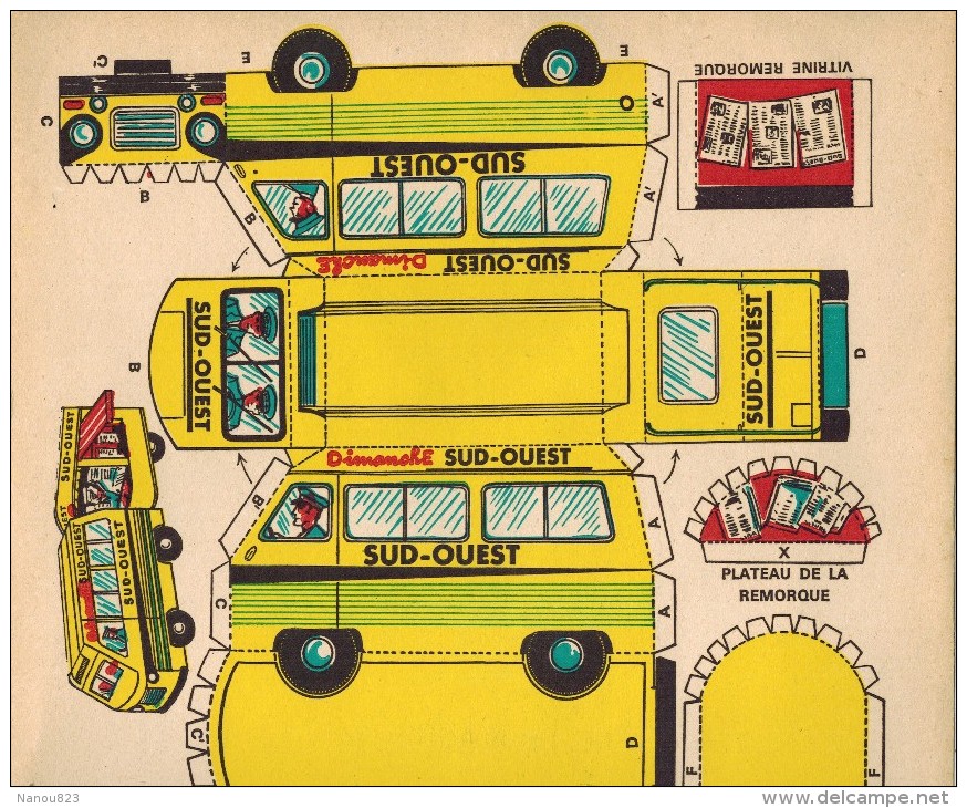 PRESSE JOURNAL LE SUD OUEST : PLANCHE PUBLICITAIRE EN CARTON AVEC AUTOBUS A DECOUPER ET RECONSTITUER La Vitrine Remorque - Paperboard Signs