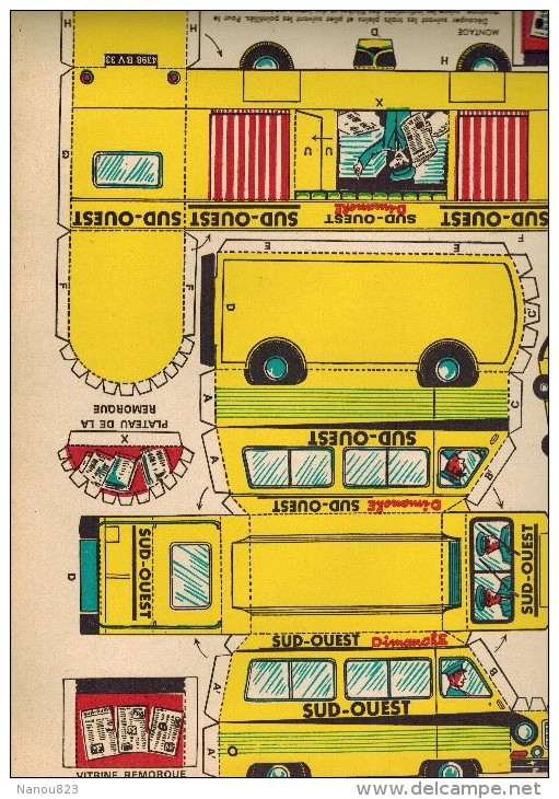 PRESSE JOURNAL LE SUD OUEST : PLANCHE PUBLICITAIRE EN CARTON AVEC AUTOBUS A DECOUPER ET RECONSTITUER La Vitrine Remorque - Paperboard Signs