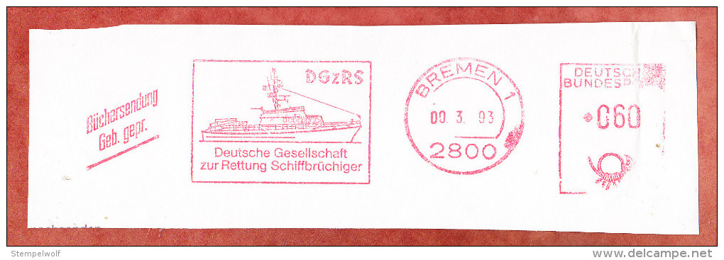 Ausschnitt, Absenderfreistempel, Gesellschaft Rettung Schiffbruechiger, 60 Pfg, Bremen 1993 (71880) - Cartas & Documentos