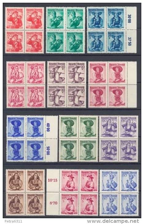 Österr.1948/52;Viererblöcke "Trachten I" ANK Nr.887-904,906-918,920-923, MNH/**/ Postfrisch Einwandfrei - Ungebraucht