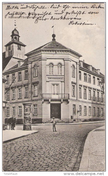 CÖTHEN Anhalt Köthen Höhere Töchterschule Belebt Pferd Litfaßsäule 25.10.1920 Gelaufen - Köthen (Anhalt)
