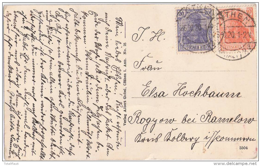 CÖTHEN Anhalt Köthen Höhere Töchterschule Belebt Pferd Litfaßsäule 25.10.1920 Gelaufen - Koethen (Anhalt)
