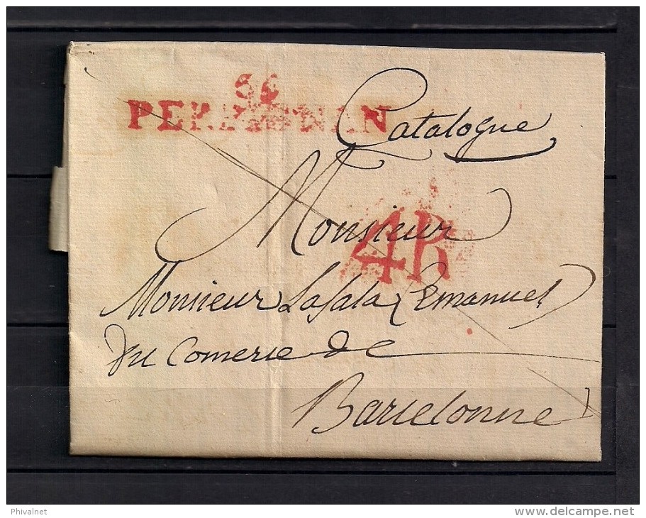 1829, CARTA COMPLETA CIRCULADA A  BARCELONA, MARCA " 56 - PERPIGNAN", PORTEO 4R - 1801-1848: Precursores XIX