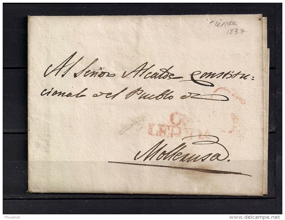 1837 CARTA PREFILATÉLICA CIRCULADA ENTRE LÉRIDA Y MOLLERUSA, MARCA PREFILATÉLICA "C. LERIDA" - ...-1850 Vorphilatelie