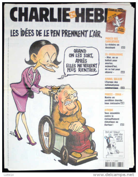 CHARLIE HEBDO N° 771 - Du 28/03/2007 - Idées Des Le Pen / Procès Des Caricatures Victoire Pour Charlie Hebdo - Humour