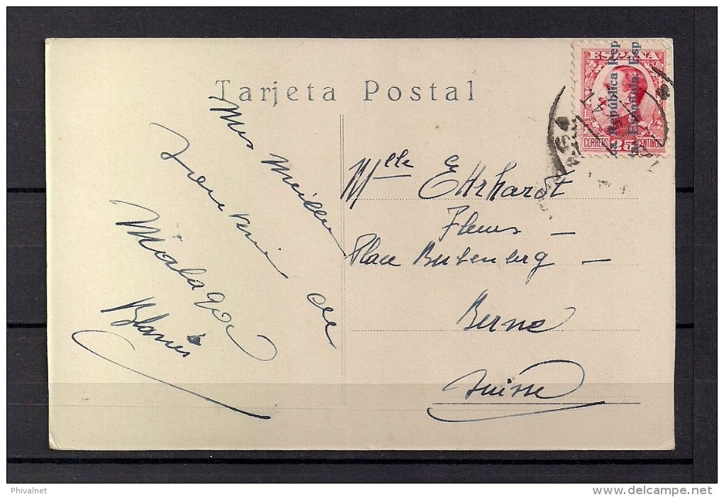 1931 TARJETA POSTAL CIRCULADA DESDE MALAGA A BERNA, CORTINA DEL MUELLE - Málaga