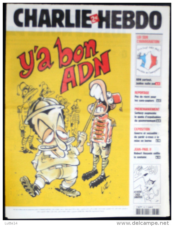 CHARLIE HEBDO N° 797 - Du 26/09/2007 - Loi Sur L'immigration ADN / Sans Papiers / Guerre Et Sexualité / Jean-paul II - Humour