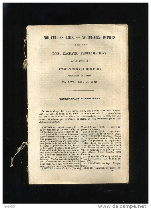 - NOUVELLES LOIS . NOUVEAUX IMPOTS . 1870/71/72  . LOIS , DECRETS , PROCLAMATIONS . - Rechts