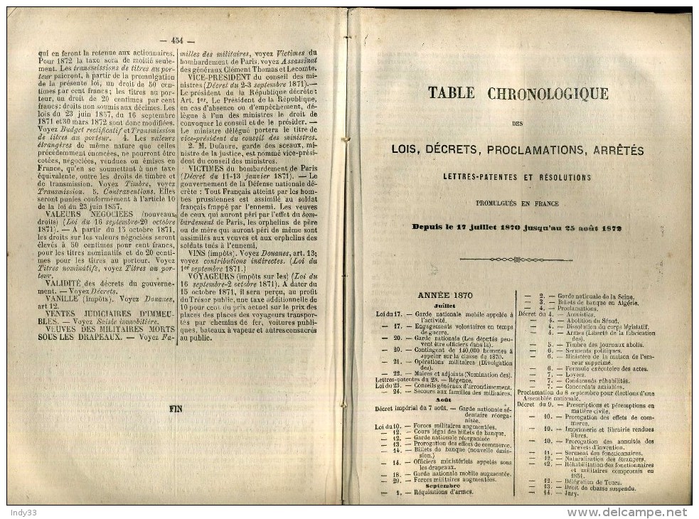 - NOUVELLES LOIS . NOUVEAUX IMPOTS . 1870/71/72  . LOIS , DECRETS , PROCLAMATIONS . - Right