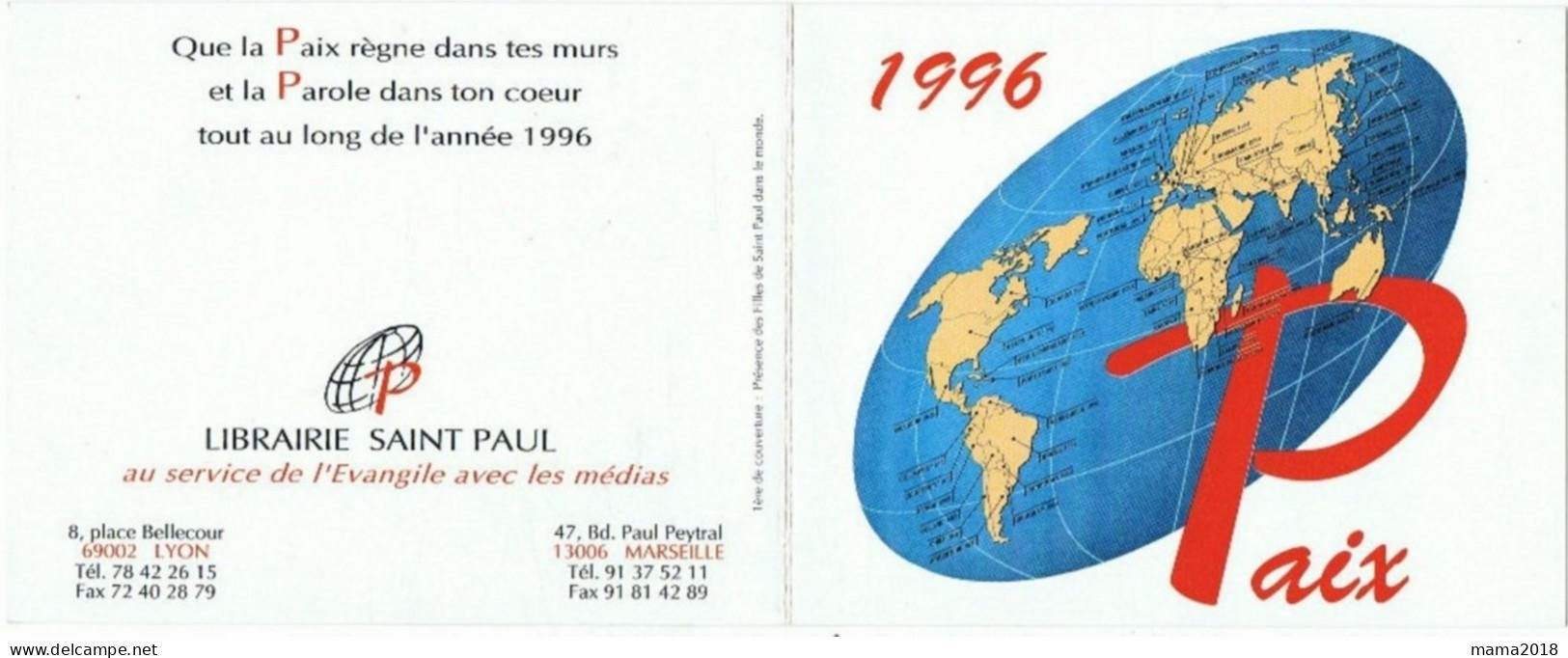 Calendrier    PAIX   1996      10 Cm  X  12.5 Cm - Formato Piccolo : 1991-00