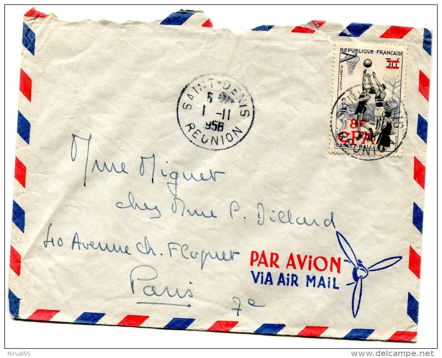 SAINT DENIS Réunion CAD Du 1.11.1956 Sur N° 1072 Surcharge 8 F CFA Pour Paris ......G - Briefe U. Dokumente