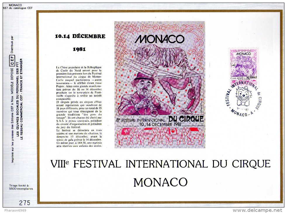 Feuillet Tirage Limité CEF 187 Festival International Du Cirque Monaco - Storia Postale