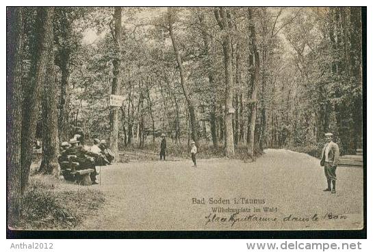 Rare Bad Soden Taunus Wilhelmsplatz Im Wald Personen Auf Parkbank 22.7.1919 - Bad Soden