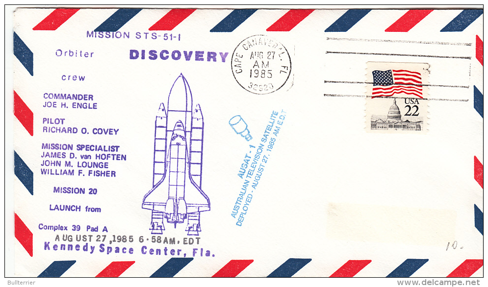 SPACE -  USA - 1985- DISCOVERY SHUTTLE / AUSAT 1 COVER WITH CAPE CANAVERAL   POSTMARK - Etats-Unis
