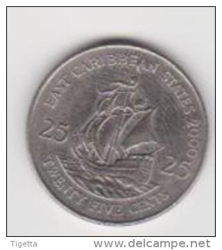 EAST CARIBBEAN TERRITORIES  25 CENTS  ANNO 2000 - Caraibi Britannici (Territori)