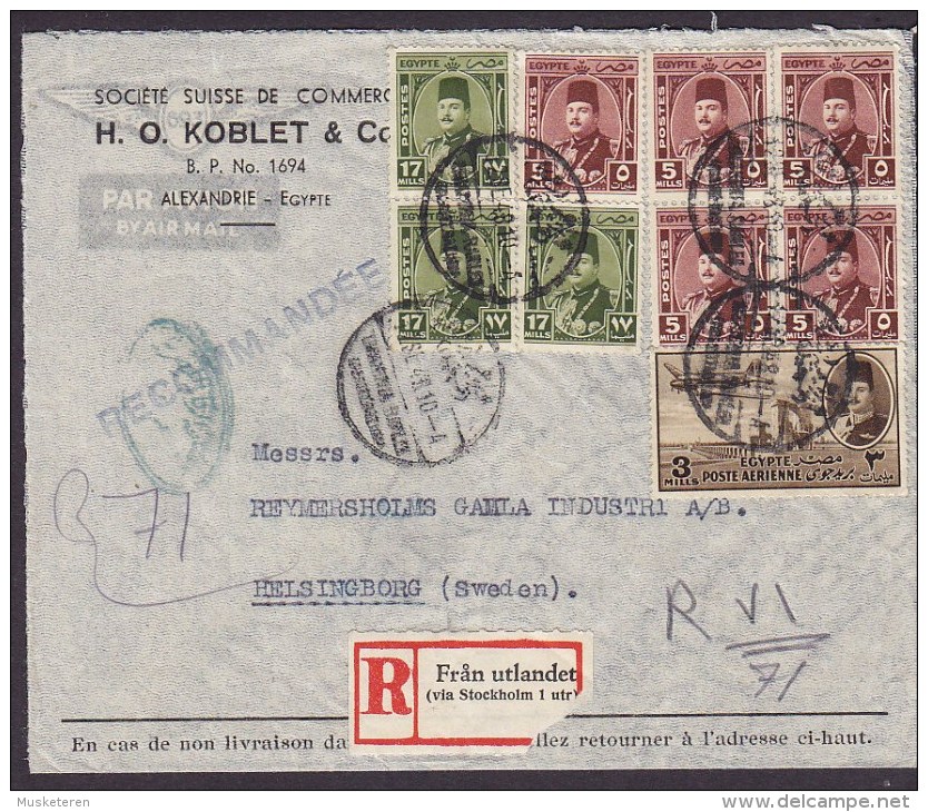 Egypt Airmail Par Avion H. O. KOBLET & Co., Registered Recommndée Einschreiben (Swedish) Label ALENDRIA 1948 Cover Brief - Airmail